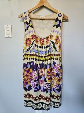 ECI New York Bold Retro Floral Geo Print Shift Dress Size 8 Sleeveless Lined Puc